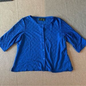 Nicaya Jacket Top 1X Lightweight Button Royal Blue Textured Stretch Semi Sheer